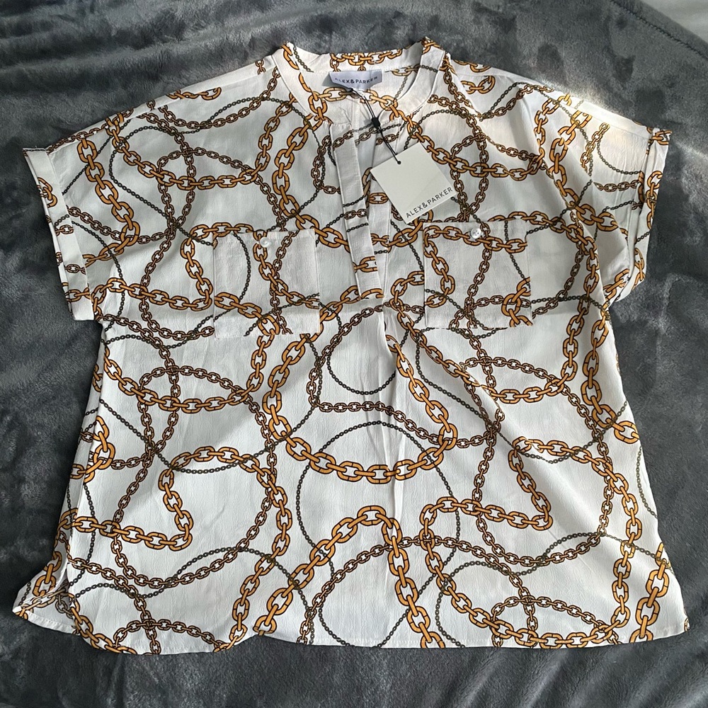NEW Alex & Parker crème chain blouse